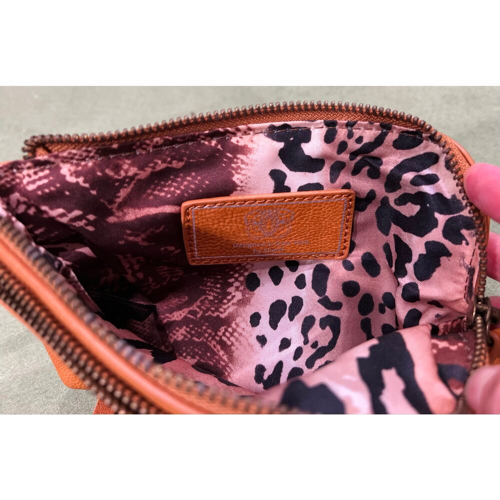 Vintage Sharif Brown/Tan Wristlet Wallet Clutch w/ Suede Fringe Studded Tassels - Picture 4 of 8